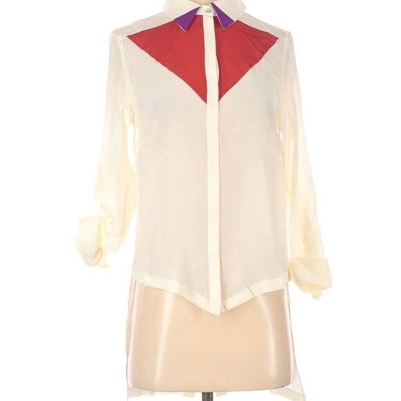 NWT Line & Dot Silk Ivory Button Down - Picture 1 of 7